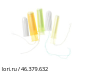 Different menstrual tampons on white background. Стоковое фото, фотограф Pixel_shot / Фотобанк Лори