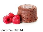 Tasty lava cake fondant and raspberry on white background. Стоковое фото, фотограф Pixel_shot / Фотобанк Лори