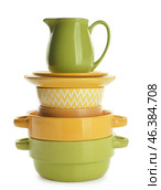 Set of stylish dinnerware on white background. Стоковое фото, фотограф Pixel_shot / Фотобанк Лори