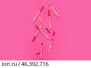 Empty syringes on pink background. Стоковое фото, фотограф Pixel_shot / Фотобанк Лори