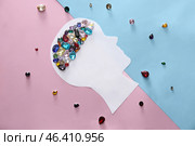 Human head with gemstones on color background. Concept of healthy brains. Стоковое фото, фотограф Pixel_shot / Фотобанк Лори