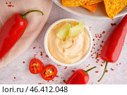 Bowl of tasty chipotle sauce on light table. Стоковое фото, фотограф Pixel_shot / Фотобанк Лори
