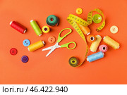 Sewing supplies on color background. Стоковое фото, фотограф Pixel_shot / Фотобанк Лори