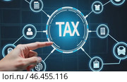 Hand pointing to the word tax on a screen. Стоковое AI-видео, аниматор Sergey Grishin / Фотобанк Лори