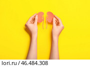 Женщина с бумажными почками на желтом фоне. Стоковое фото, фотограф Pixel_shot / Фотобанк Лори