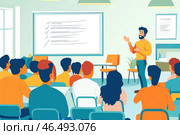 Teacher giving lesson to students attending a conference. Стоковое AI-изображение, AI-художник Юрий Поздников / Фотобанк Лори