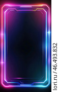 Vibrant neon frame glowing on dark background. Стоковое AI-изображение, AI-художник Юрий Поздников / Фотобанк Лори