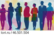 Business people talking and networking in a colorful abstract environment. Стоковое AI-видео, аниматор Юрий Поздников / Фотобанк Лори