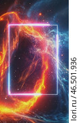 Glowing neon frame on fire and ice nebula background. Стоковое AI-видео, аниматор Юрий Поздников / Фотобанк Лори
