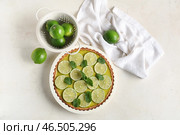 Вкусный лаймовый тарт с мятой на белом фоне. Стоковое фото, фотограф Pixel_shot / Фотобанк Лори