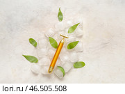 Массажер для лица из металла с кубиками льда на светлом фоне. Стоковое фото, фотограф Pixel_shot / Фотобанк Лори