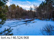 Небольшая речка зимой в лесу (река Линда) Стоковое фото, фотограф Илья Старков / Фотобанк Лори