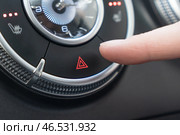 Car Interior Controls Activating the Hazard Lights for Enhanced Safety and Alertness. a closeup of a car dashboard where a finger is pressing the hazard light button. Стоковое фото, фотограф Владимир Разгуляев / Фотобанк Лори