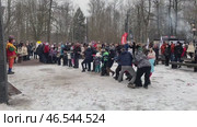 Перетягивание каната на празднике  "Солнечной масленицы" в лесопарке города Фрязино. Редакционное видео, видеограф Владимир Шипикин / Фотобанк Лори