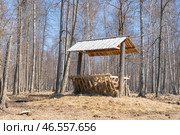 Hay feeder from the forest. bison are visible in the distance. Стоковое фото, фотограф Мария Паина / Фотобанк Лори