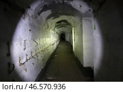 Подземная потерна одного из береговых укреплений периода второй мировой войны. An underground postern of one of the coastal fortifications of the Second World War period. (2013 год). Стоковое фото, фотограф Татьяна Д / Фотобанк Лори