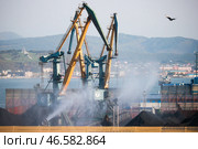 Портальные краны на территории угольного терминала морского торгового порта (2022 год). Стоковое фото, фотограф Юрий Смитюк / ТАСС / Фотобанк Лори
