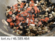 Кусочки красной рыбы и морепродукты, необходимые для приготовления блюда "Ризотто фрутти ди маре" Стоковое фото, фотограф Николай Михальченко / ТАСС / Фотобанк Лори