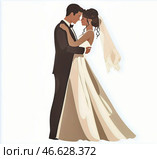 Couple Dancing Intimately in Wedding Attire During a Romantic Moment at a Celebration. Стоковое AI-изображение, AI-художник Юлия Гапеенко / Фотобанк Лори