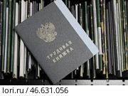 Трудовая книжка на выдвижном ящике с личными делами сотрудников. Стоковое фото, фотограф Владимир Гердо / ТАСС / Фотобанк Лори