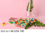 Таблетки на растительной основе на цветном фоне. Стоковое фото, фотограф Pixel_shot / Фотобанк Лори