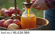 Person is pouring a liquid into a glass jar, which is filled with apples. Стоковое AI-видео, аниматор Sergey Grishin / Фотобанк Лори