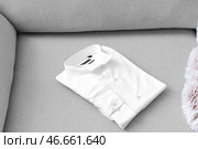 Сложенная рубашка после химчистки на диване. Стоковое фото, фотограф Pixel_shot / Фотобанк Лори