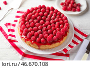 Тарелка с вкусным малиновым чизкейком на столе. Стоковое фото, фотограф Pixel_shot / Фотобанк Лори
