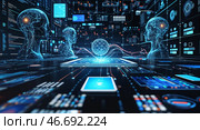 Exploring the connection between artificial intelligence and human cognition in a futuristic environment. Стоковое AI-изображение, AI-художник Сергей Толмачёв / Фотобанк Лори