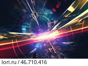 Abstract, futuristic background with bright colors and fantastic shapes in motion, illuminated and shining with contrasting tones, creating a beautiful and inspiring scene for design. Generative AI. Стоковое AI-изображение, AI-художник Андрей Степанов / Фотобанк Лори