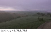 Tuscany panorama at dawn with cypress alley (2017 год). Стоковое видео, видеограф Михаил Коханчиков / Фотобанк Лори
