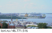 Nizhny Novgorod, Russia August 25 2024 View on Nizhny Novgorod in the summer. Nizhny Novgorod Stadium, Alexander Nevsky Cathedral, Volga and Oka rivers. Редакционное видео, видеограф Мария Паина / Фотобанк Лори