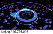 Equalizer with pulsation bass in center and bright neon geometric patterns around it. Стоковая иллюстрация, иллюстратор David Kashakhi / Фотобанк Лори