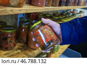 Стеклянные банки с консервированными продуктами в кладовке. Стоковое фото, фотограф Наталья Шатохина/NEWS.ru / ТАСС / Фотобанк Лори