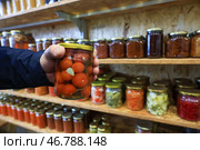Стеклянные банки с консервированными продуктами в кладовке. Стоковое фото, фотограф Наталья Шатохина/NEWS.ru / ТАСС / Фотобанк Лори
