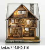 Modern glass-fronted house design merges elegance and comfort in a serene environment. Стоковое AI-изображение, AI-художник Михаил Коханчиков / Фотобанк Лори