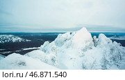 Great panorama view of the snowy massive mountain with mountain cliff. Стоковое фото, фотограф David Kashakhi / Фотобанк Лори