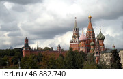Beautiful and bright architecture of Moscow Kremlin with tower and temple. Редакционное фото, фотограф David Kashakhi / Фотобанк Лори