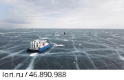 Typical hovercraft vehicle on clear craked ice surface, Lake Baikal, Siberia, Russia. Стоковое фото, фотограф David Kashakhi / Фотобанк Лори