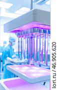 Sterilizing medical instruments with ultraviolet light in modern clinic. Стоковое AI-изображение, AI-художник Юрий Поздников / Фотобанк Лори