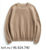 Stylish beige knit sweater designed for comfort during chilly weather and perfect for casual outings or cozy nights in. Стоковое AI-изображение, AI-художник Сергей Толмачёв / Фотобанк Лори