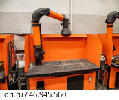Металлообработка: сварочный пост на предприятии. Metalworking: welding post at the enterprise. Стоковое фото, фотограф Евгений Романов / Фотобанк Лори