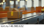 Cardboard boxes speeding on a conveyor belt in a bustling warehouse. Packages Move on a Conveyor Belt. Logistics and transportation background. Product distribution center. Moving image. Export, cargo. Стоковое AI-видео, аниматор Марина Демидюк / Фотобанк Лори