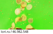 3d Animation cartoon explosion of golden coins. Business making money on green screen. Gold Coin Rain for Finance, Economy. Green Background. Frame Template. Chroma key. Motion graphics. For overlay. Стоковое AI-видео, аниматор Марина Демидюк / Фотобанк Лори