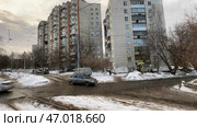 View of a city through the driving car window, time lapse. Стоковое фото, фотограф David Kashakhi / Фотобанк Лори