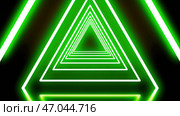 Amazing triangle tunnel with neon lnes. Стоковая иллюстрация, иллюстратор David Kashakhi / Фотобанк Лори