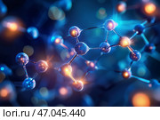 Molecular structures in chemical interactions. Стоковое AI-изображение, AI-художник Михаил Коханчиков / Фотобанк Лори