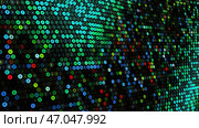 Futuristic background with 3d waves on computer field with cells. Стоковая иллюстрация, иллюстратор David Kashakhi / Фотобанк Лори