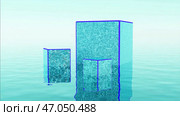 Abstract colorful background with bright three cubes standing on water surface. Стоковая иллюстрация, иллюстратор David Kashakhi / Фотобанк Лори