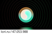 Abstract yin yang circle in blue, white, and red colors spinning on a black background with string rings. Стоковая иллюстрация, иллюстратор David Kashakhi / Фотобанк Лори
